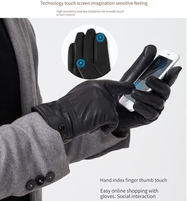 Tillonetiy Men's Winter Genuine Sheepskin Gloves, Touch Screen Warm Leather Gloves for Men, Cashmere Lined Outdoor Driving - Image 4